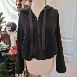 Victoria's Secret Soft Hoodie Crop Cropped fleece Sweatshirt Black Large
